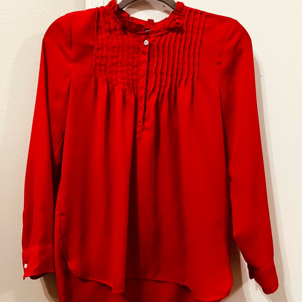 J. Crew Red Buttoned Blouse with Mandarin Collar